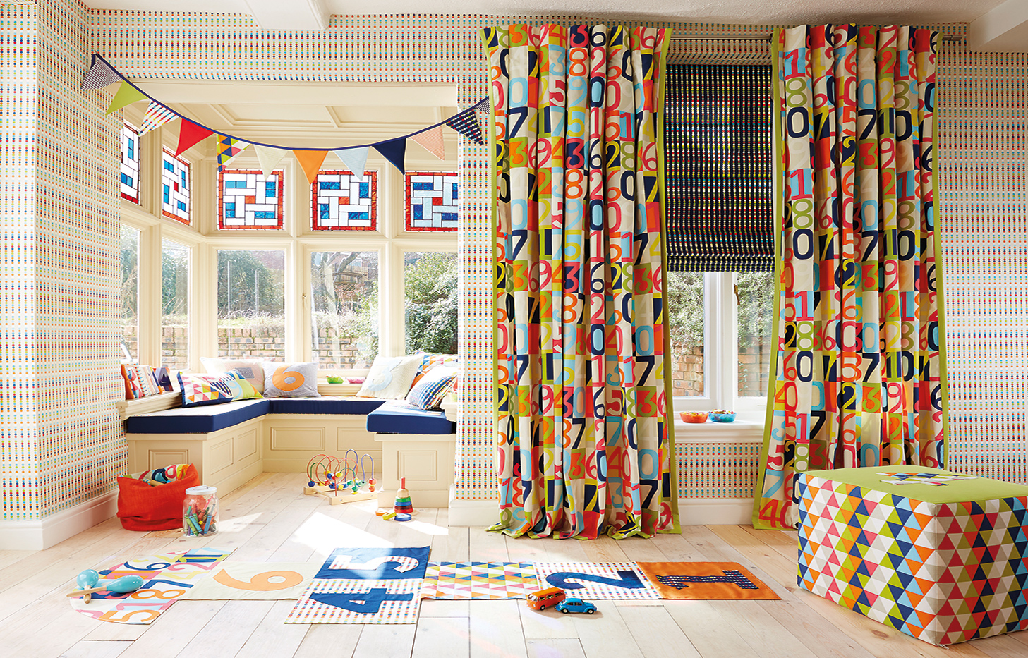 Playroom cushions and curtains